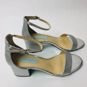 Betsey Johnson SB-MIRI Silver Sparkly Sandals–Women's 8.5–Low Heel Wedding Shoes