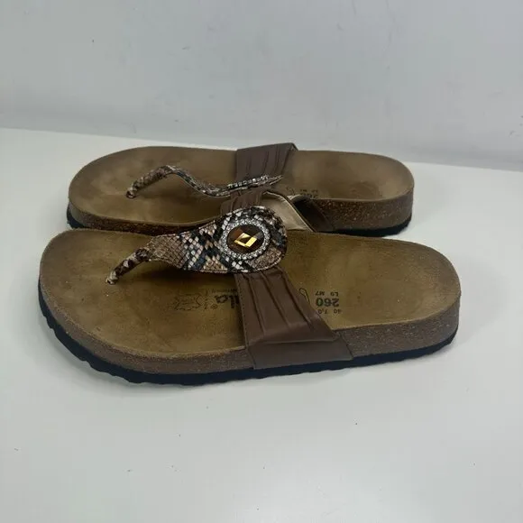 Betula Birkenstock Brown Snake Studded Sandals Thing Flip Flops Womens EU 40 US9