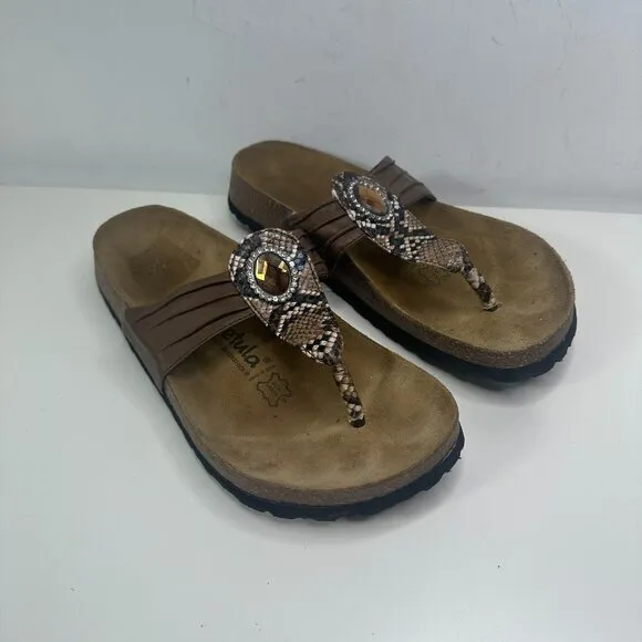 Betula Birkenstock Brown Snake Studded Sandals Thing Flip Flops Womens EU 40 US9