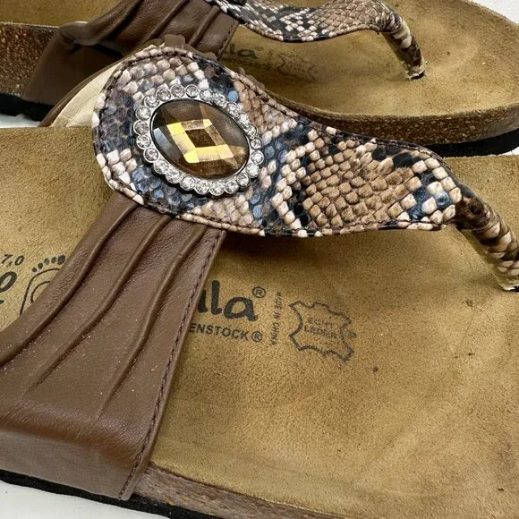 Betula Birkenstock Brown Snake Studded Sandals Thing Flip Flops Womens EU 40 US9