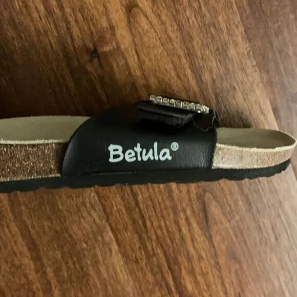 Betula Crystal Buckle Birkenstock Footbed Sandals in Black Size 41 US 7.5 New