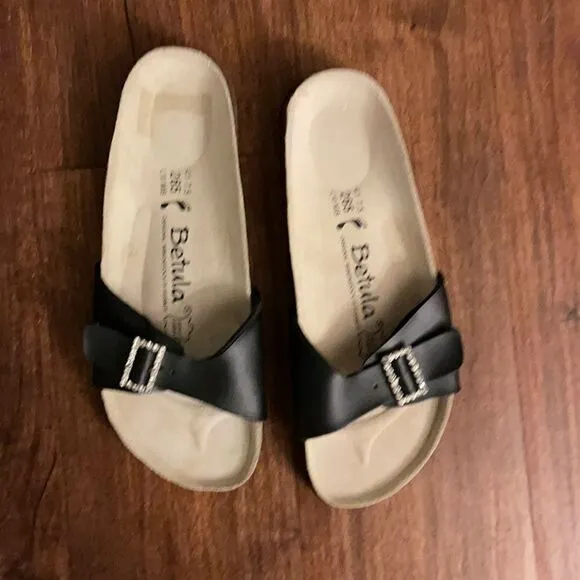 Betula Crystal Buckle Birkenstock Footbed Sandals in Black Size 41 US 7.5 New