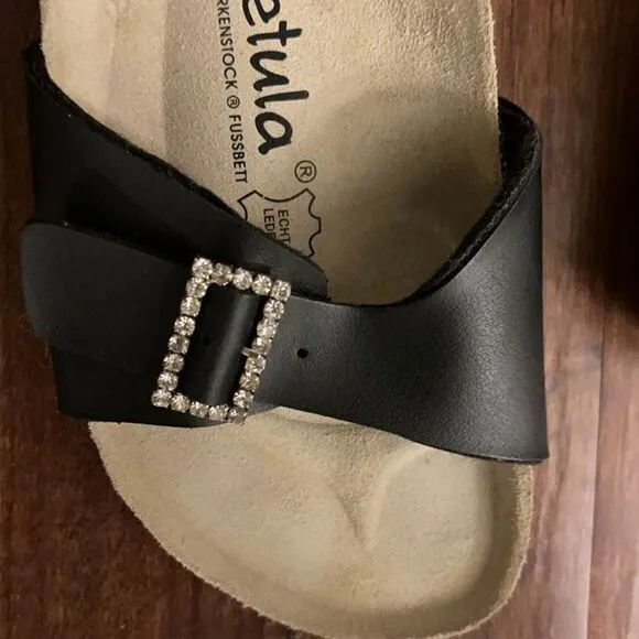 Betula Crystal Buckle Birkenstock Footbed Sandals in Black Size 41 US 7.5 New