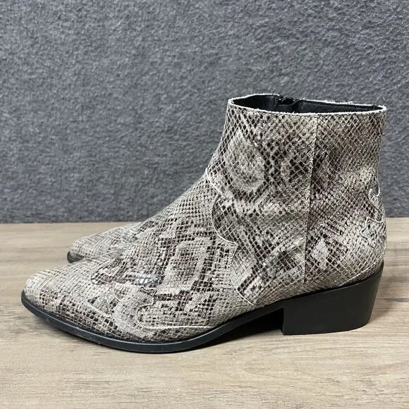 BIANCO. Snake Side Zip Bootie Ankle Boots PORTUGAL Pointed Toe US 8 EU 39