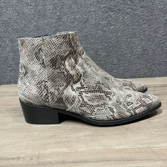 BIANCO. Snake Side Zip Bootie Ankle Boots PORTUGAL Pointed Toe US 8 EU 39