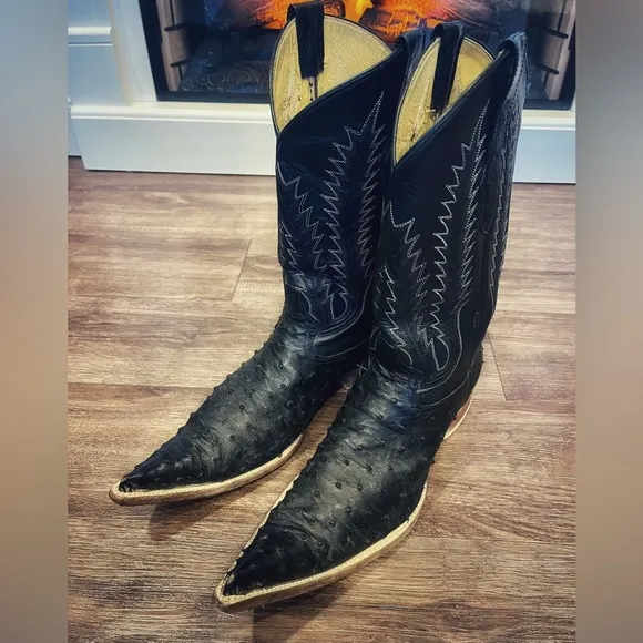 BILBO Full Quill Ostrich Mens Leather Cowboy Boots SZ 9.5 US /8.5 Mex po…