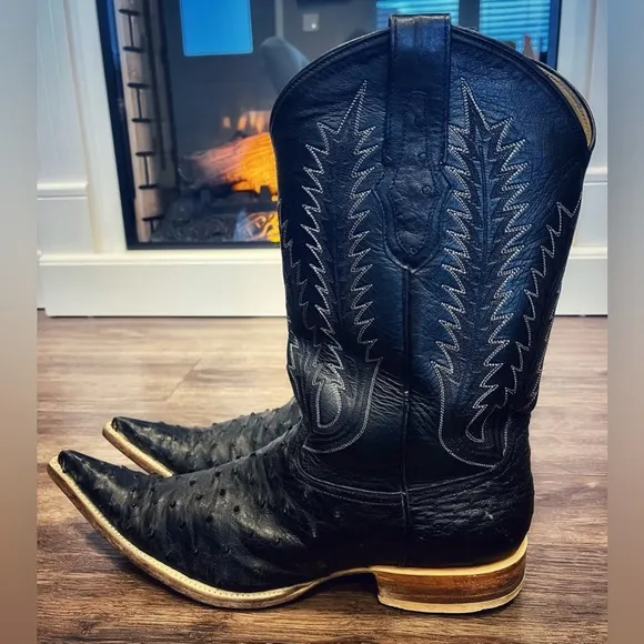 BILBO Full Quill Ostrich Mens Leather Cowboy Boots SZ 9.5 US /8.5 Mex po…