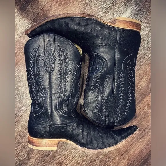 BILBO Full Quill Ostrich Mens Leather Cowboy Boots SZ 9.5 US /8.5 Mex po…