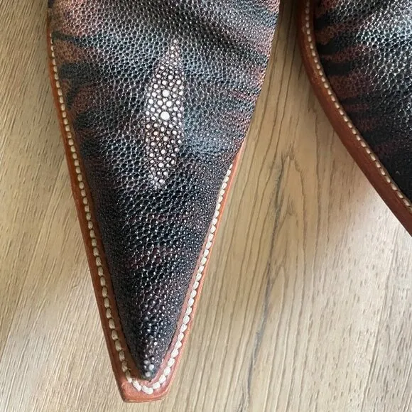 Bilbo Western Men's Black Leather Animal Print Boots 8.5  Pointed Toe Flawed!