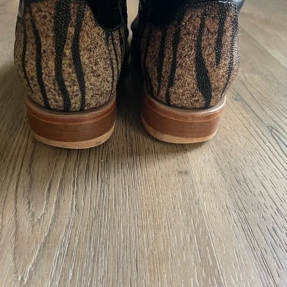 Bilbo Western Men's Black Leather Animal Print Boots 8.5  Pointed Toe Flawed!