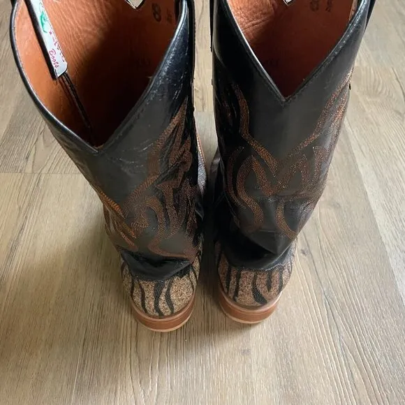 Bilbo Western Men's Black Leather Animal Print Boots 8.5  Pointed Toe Flawed!