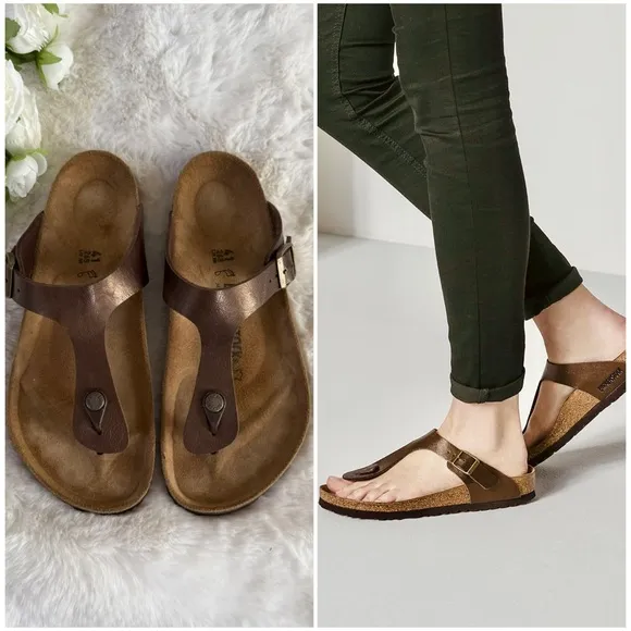 BIRKENSTOCK 41 Gizeh Toe Post Sandals Bronze Golden Brown Toffee • Metallic