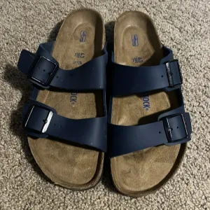 Birkenstock Arizona Birko Flor Navy Double-Strap Sandals, worn once indoors