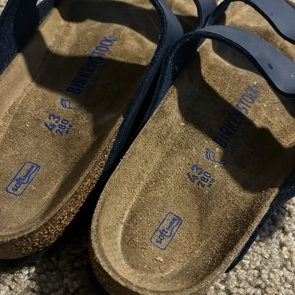 Birkenstock Arizona Birko Flor Navy Double-Strap Sandals, worn once indoors