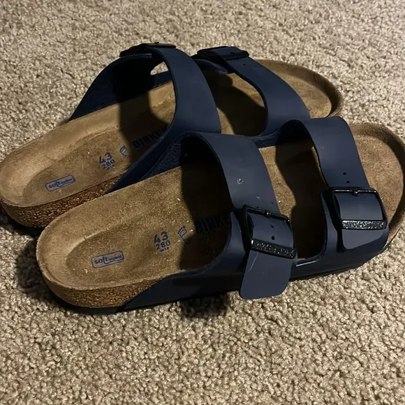 Birkenstock Arizona Birko Flor Navy Double-Strap Sandals, worn once indoors