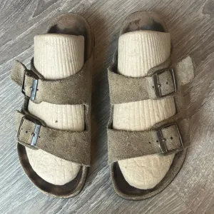 Birkenstock Arizona Slides Sandals Brown Suede Leather Womens 5-5.5 EU 36