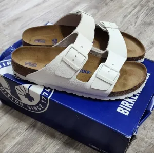 Birkenstock Arizona Womens Birko White Pebbled Leather Sandals Size 40 N