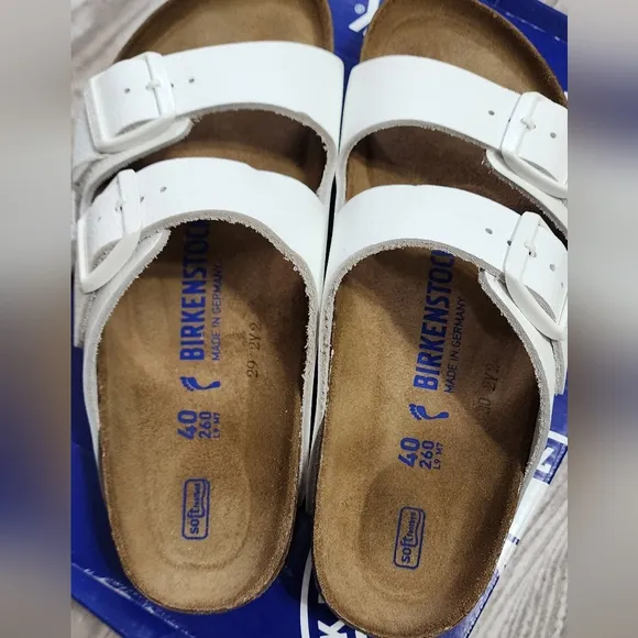 Birkenstock Arizona Womens Birko White Pebbled Leather Sandals Size 40 N
