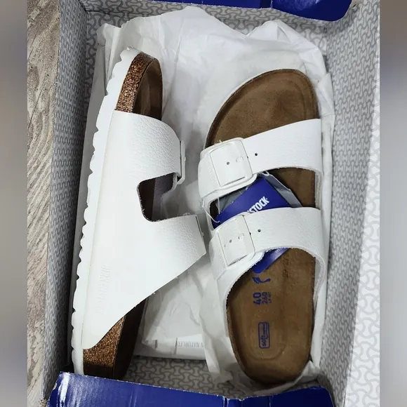 Birkenstock Arizona Womens Birko White Pebbled Leather Sandals Size 40 N