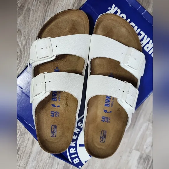 Birkenstock Arizona Womens Birko White Pebbled Leather Sandals Size 40 N