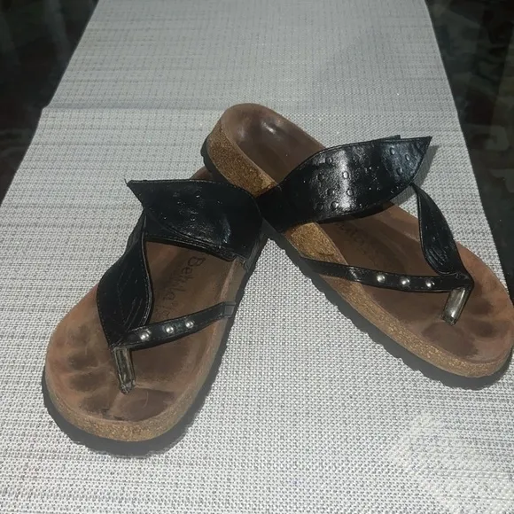 Birkenstock Betula Bombay Black Leather Leaf Slides Sandals Women’s 8.5-9/ EUR40