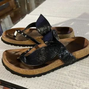 Birkenstock Betula Bombay Black Leather Leaf Slides Sandals Women’s 8.5-9/ EUR40