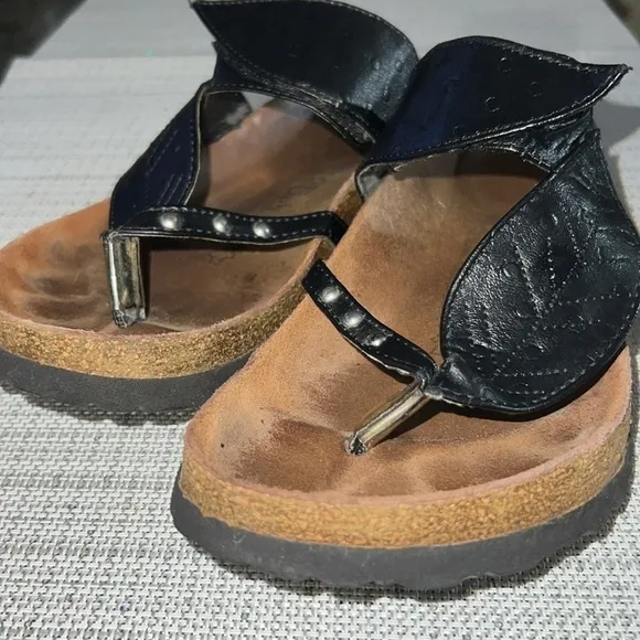 Birkenstock Betula Bombay Black Leather Leaf Slides Sandals Women’s 8.5-9/ EUR40