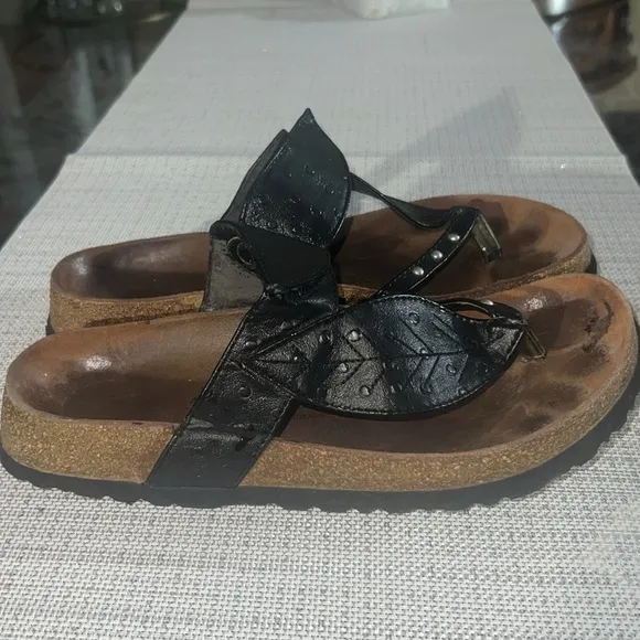 Birkenstock Betula Bombay Black Leather Leaf Slides Sandals Women’s 8.5-9/ EUR40