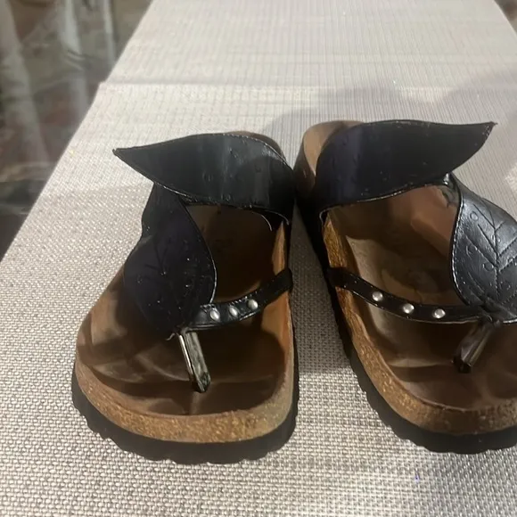 Birkenstock Betula Bombay Black Leather Leaf Slides Sandals Women’s 8.5-9/ EUR40