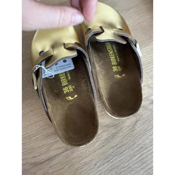 Birkenstock Boston Leather Gold  Metallic Size 36 Narrow
