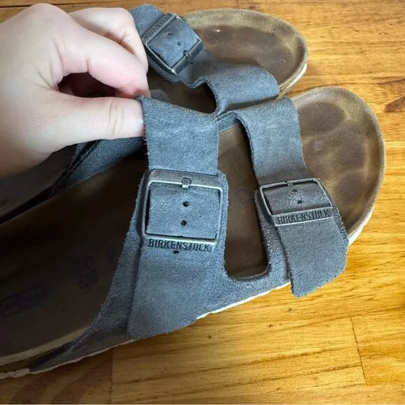 Birkenstock Gunmetal Gray Suede Leather Buckle Slide Sandals Size 40