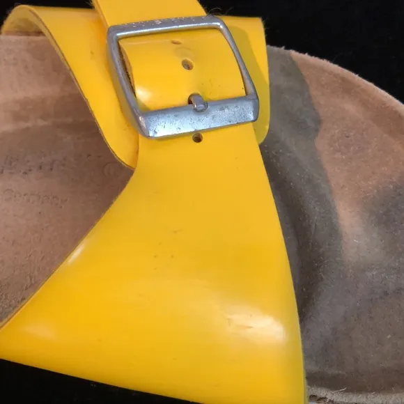 Birkenstock Madrid Bright Yellow Patent Leather Sandals Size 39 US 8/8.5