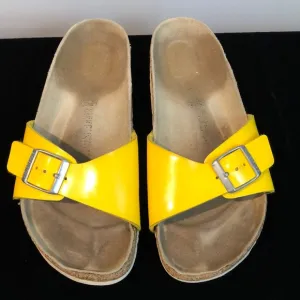 Birkenstock Madrid Bright Yellow Patent Leather Sandals Size 39 US 8/8.5