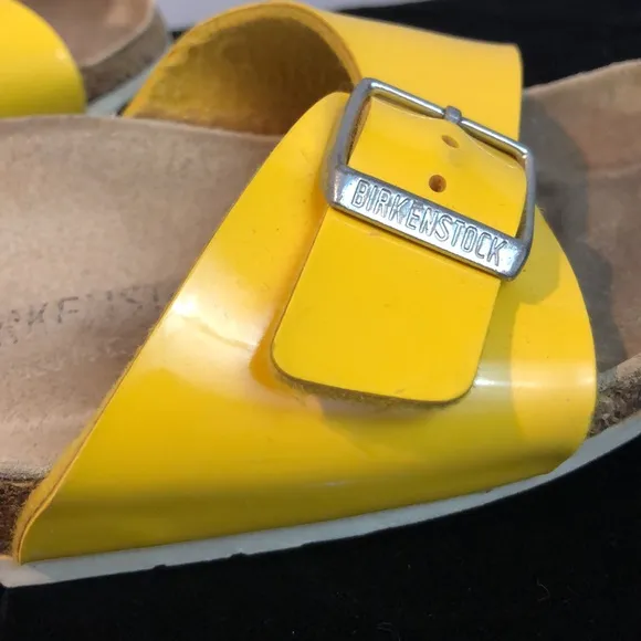 Birkenstock Madrid Bright Yellow Patent Leather Sandals Size 39 US 8/8.5