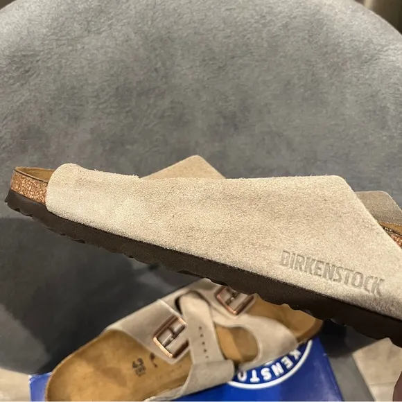 Birkenstock Men’s Arizona Sandals Taupe Suede Leather Size 10