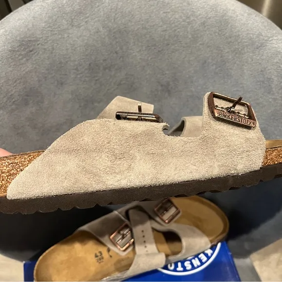 Birkenstock Men’s Arizona Sandals Taupe Suede Leather Size 10