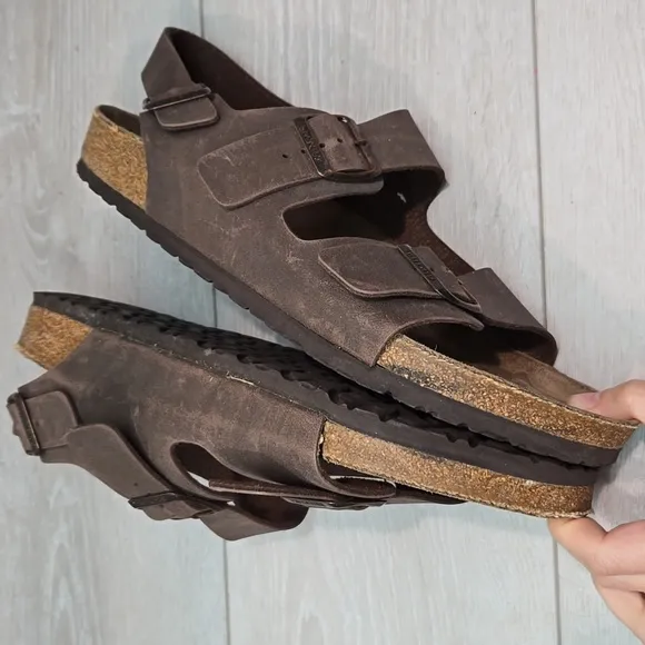 Birkenstock Mens Milano Leather Brown Sandals Shoes Slide Sz 45/12 Regular