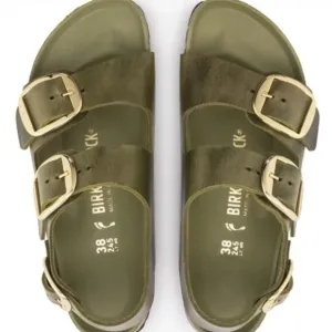 BIRKENSTOCK OILED LEATHER BIG BUKLE OLIVE SANDALS SIZE EU40/US9-9.5