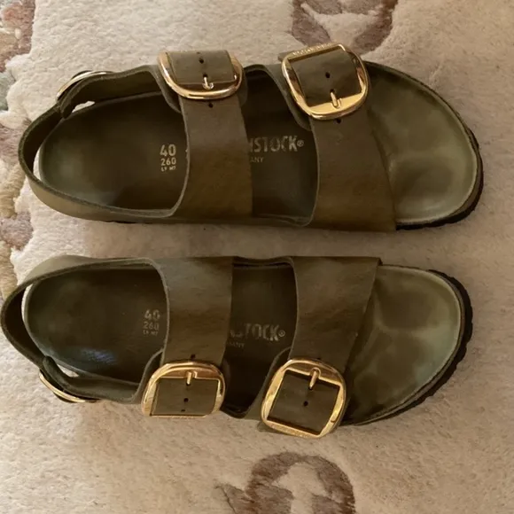 BIRKENSTOCK OILED LEATHER BIG BUKLE OLIVE SANDALS SIZE EU40/US9-9.5