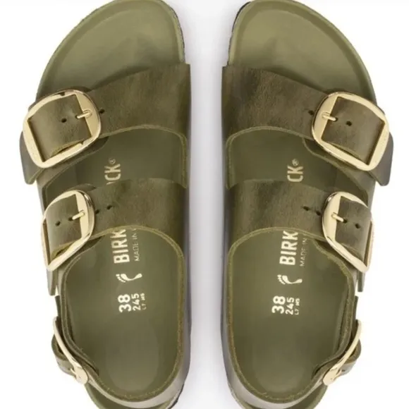 BIRKENSTOCK OILED LEATHER BIG BUKLE OLIVE SANDALS SIZE EU40/US9-9.5