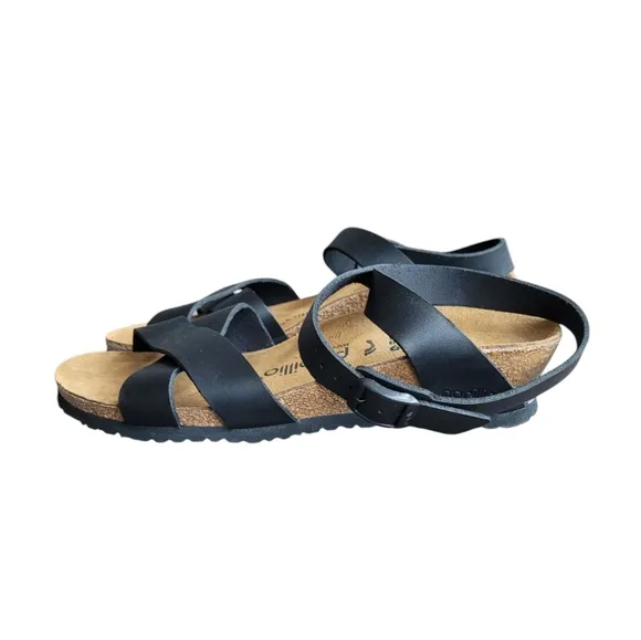BIRKENSTOCK Papillio Black Lola Natural Sandals 39 L:8 M:6 Narrow