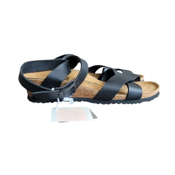 BIRKENSTOCK Papillio Black Lola Natural Sandals 39 L:8 M:6 Narrow