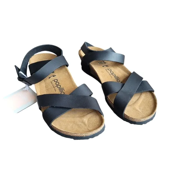 BIRKENSTOCK Papillio Black Lola Natural Sandals 39 L:8 M:6 Narrow