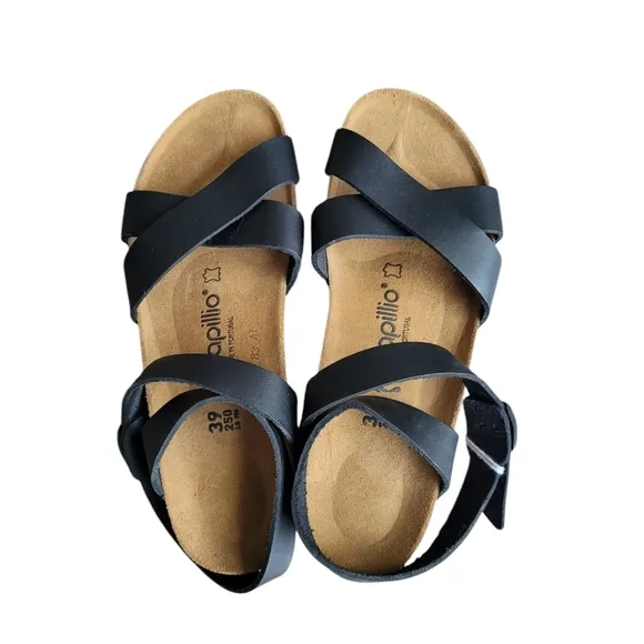 BIRKENSTOCK Papillio Black Lola Natural Sandals 39 L:8 M:6 Narrow