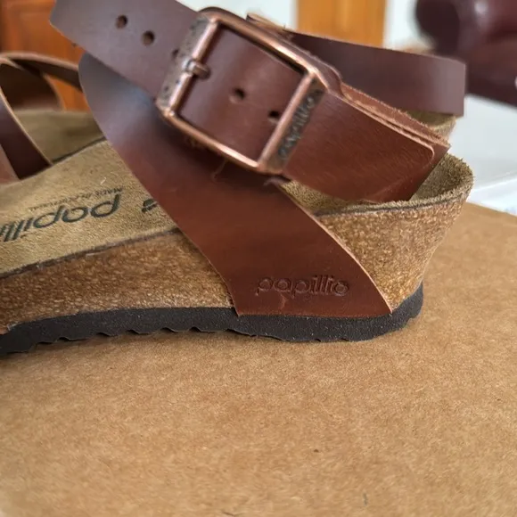 Birkenstock Papillio Women's Lola Leather Sandals, Cognac, 7-7.5 Narrow
