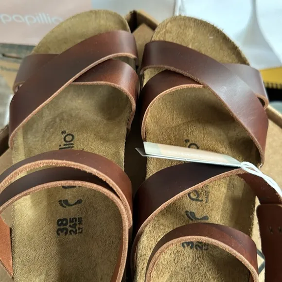 Birkenstock Papillio Women's Lola Leather Sandals, Cognac, 7-7.5 Narrow