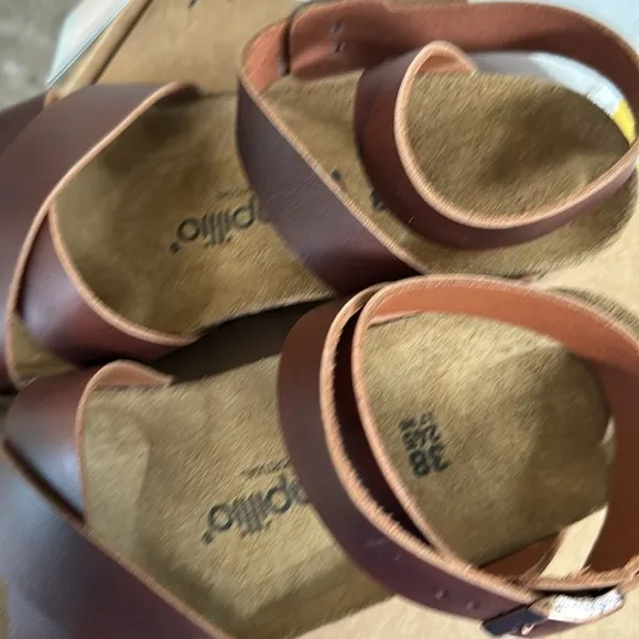 Birkenstock Papillio Women's Lola Leather Sandals, Cognac, 7-7.5 Narrow