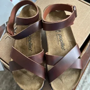 Birkenstock Papillio Women's Lola Leather Sandals, Cognac, 7-7.5 Narrow