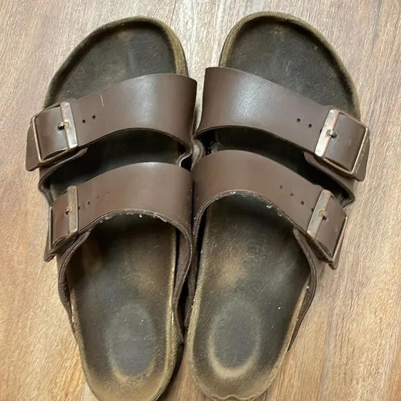 Birkenstock Sandals Arizona Dark Brown Natural Leather Mens 39