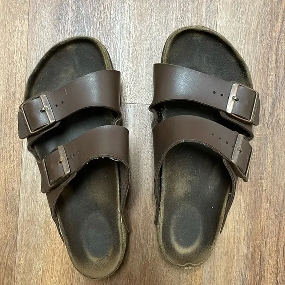 Birkenstock Sandals Arizona Dark Brown Natural Leather Mens 39